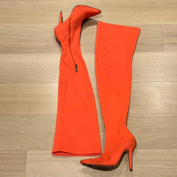 Fashion Nova Orange Over-the-Knee Stiletto Boots - Picture 2 of 5